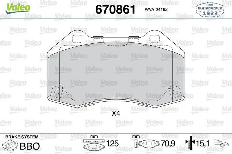 VALEO 670861 Ön Fren Balatası resmi