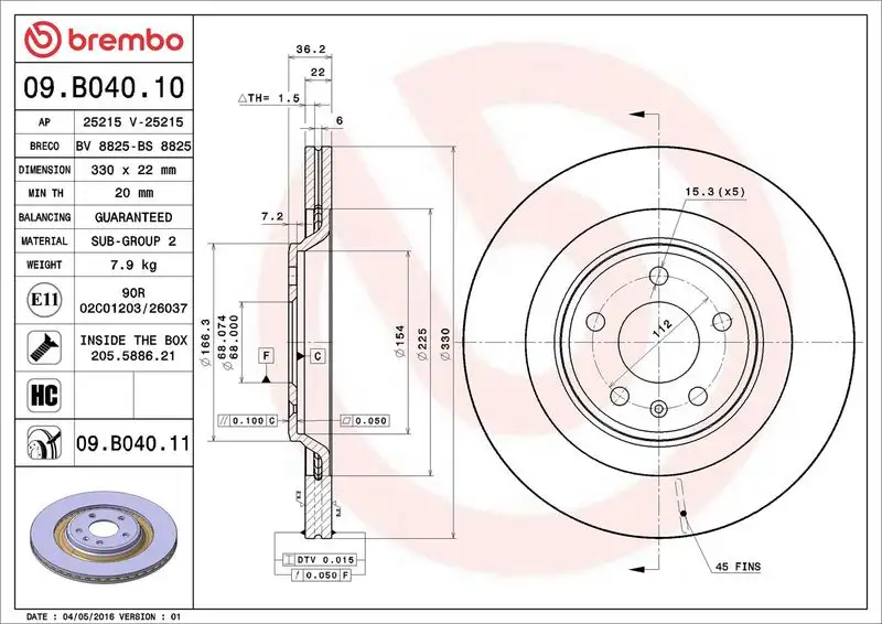 BREMBO 09.B040.11 Arka Fren Diski 8K0615601C resmi