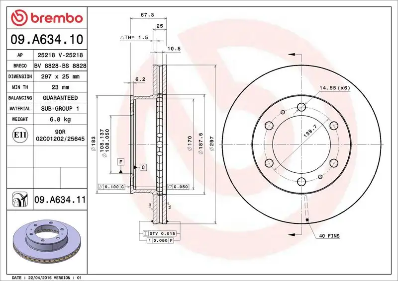 BREMBO 09.A634.10 Ön Fren Diski 435120K070 resmi