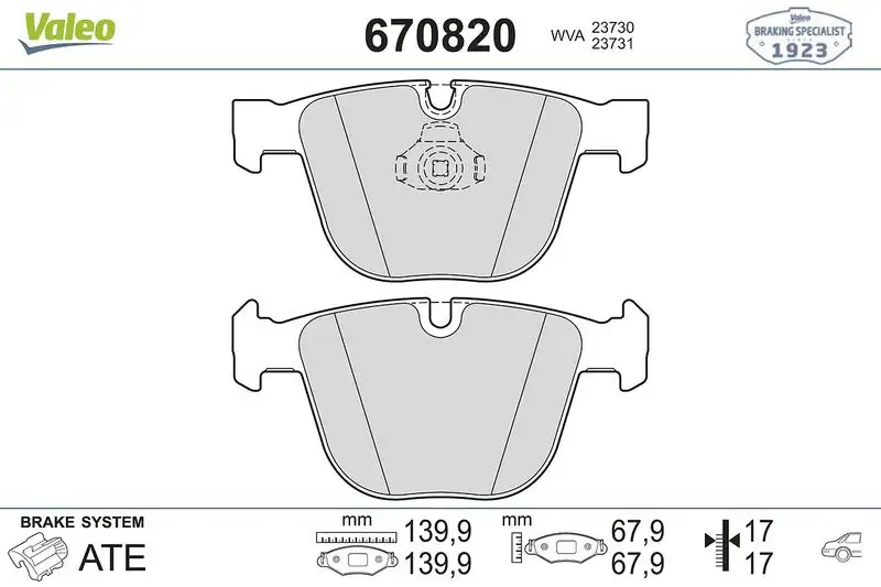VALEO 670820 Arka Fren Balatası resmi