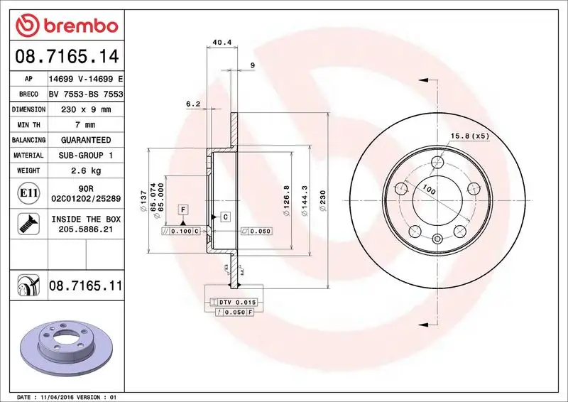 BREMBO 08.7165.11 Arka Fren Diski resmi