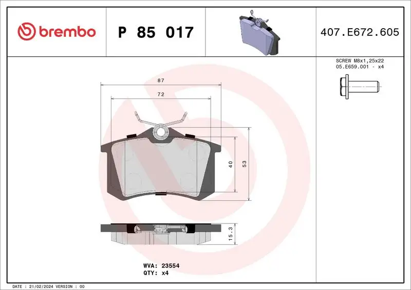 BREMBO P85017 Arka Fren Balatası resmi