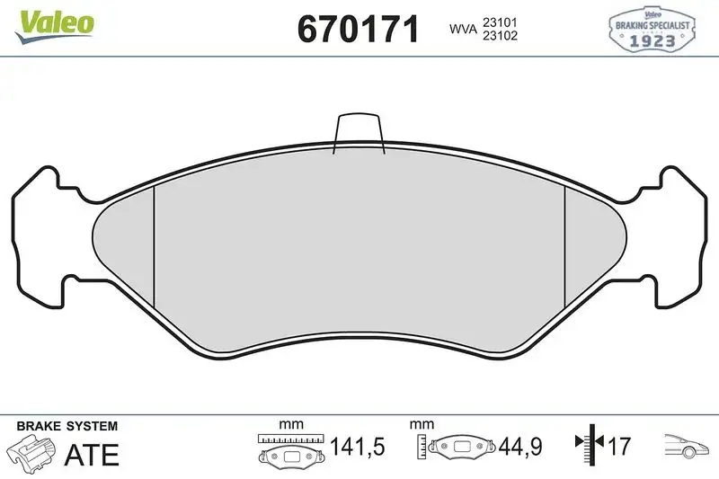 VALEO 670171 Ön Fren Balatası resmi