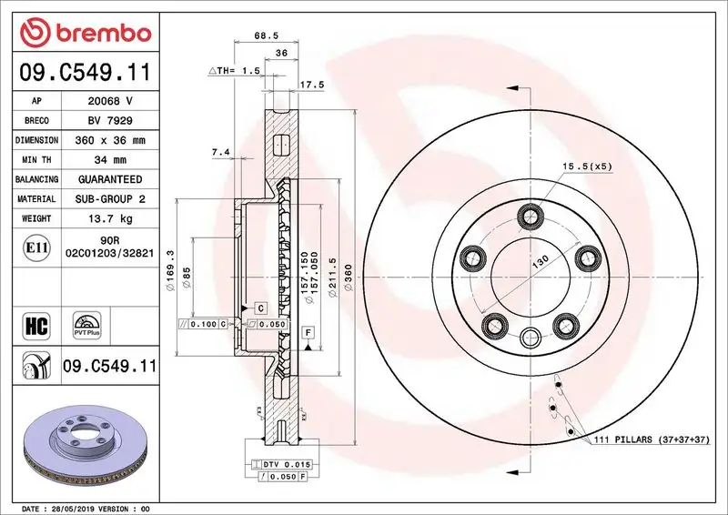 BREMBO 09.C549.11 Ön Fren Diski resmi