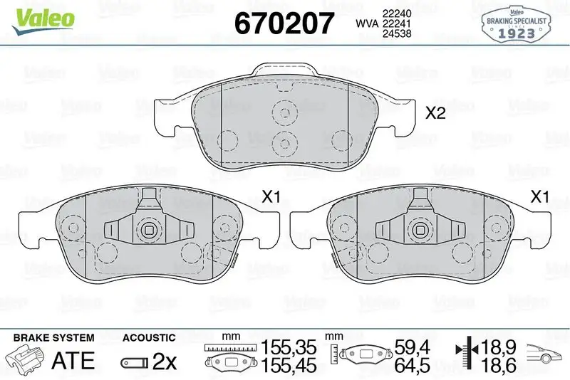 VALEO 670207 Ön Fren Balatası 77367369 resmi