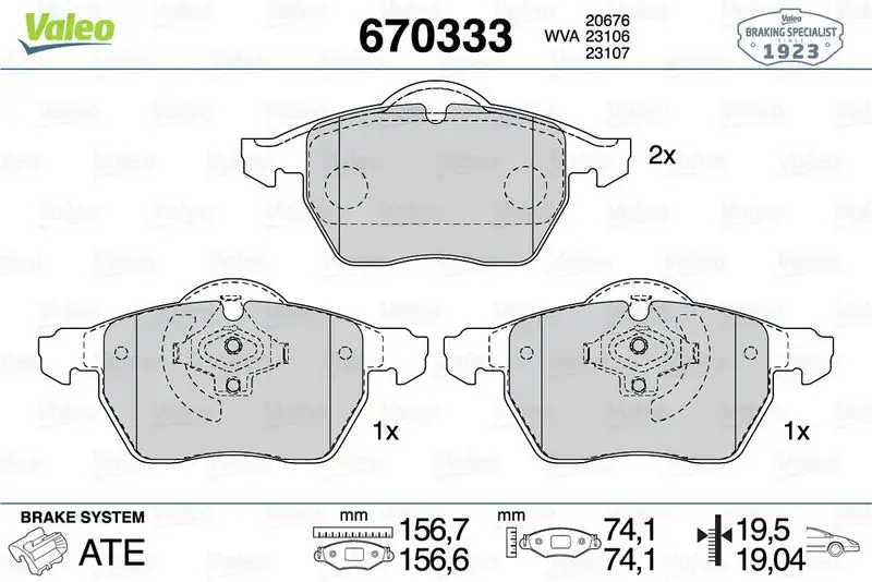 VALEO 670333 Ön Fren Balatası resmi