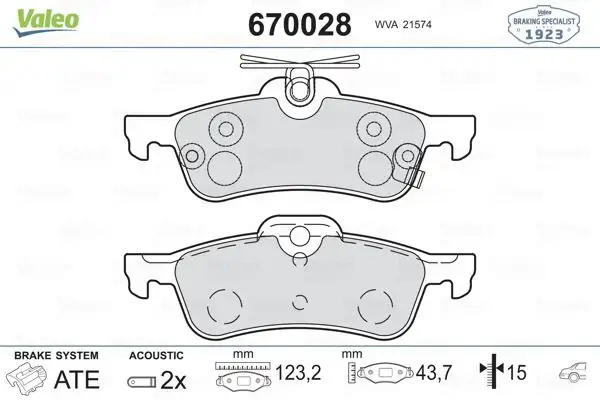 VALEO 670028 Arka Fren Balatası resmi