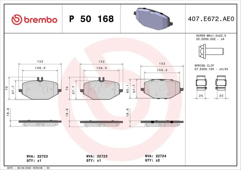 BREMBO P50168 Arka Fren Balatası A0004204002 resmi