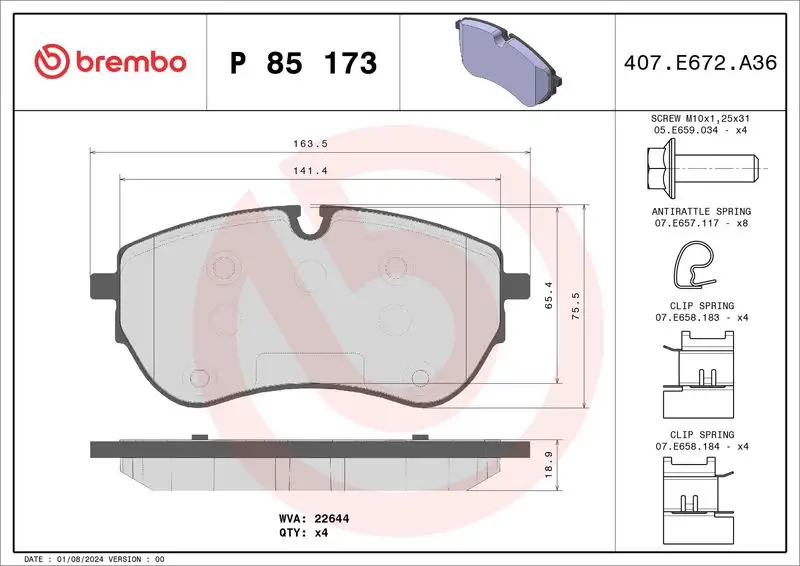 BREMBO P85173 Ön Fren Balatası 2H6698151A resmi