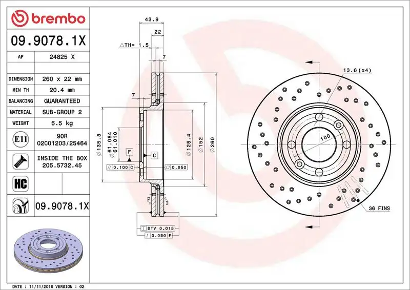 BREMBO 09.9078.1X Ön Fren Diski resmi