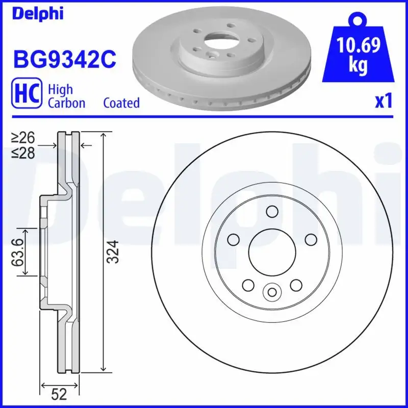DELPHI BG9342C Ön Fren Diski 31423305 resmi