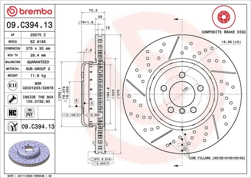 BREMBO 09.C394.13 Ön Fren Diski 34106797603 resmi