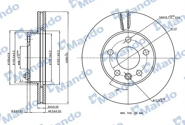 MANDO MBC035316 Ön Fren Diski 7D0615301A resmi