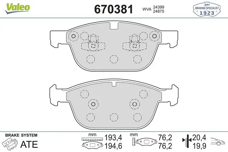 VALEO 670381 Ön Fren Balatası 31277334 resmi