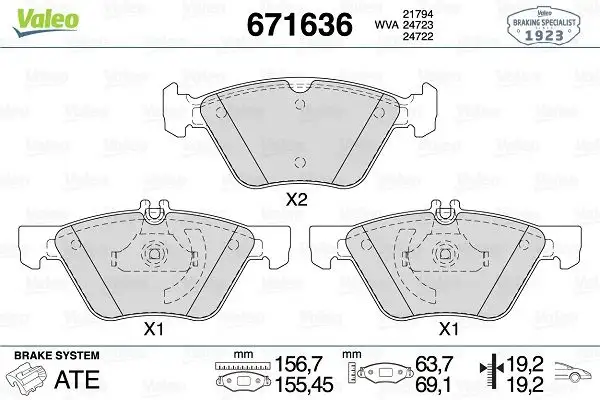 VALEO 671636 Ön Fren Balatası A0044200720 resmi