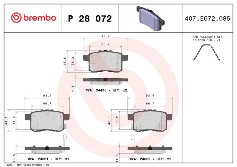 BREMBO P28072 Arka Fren Balatası resmi