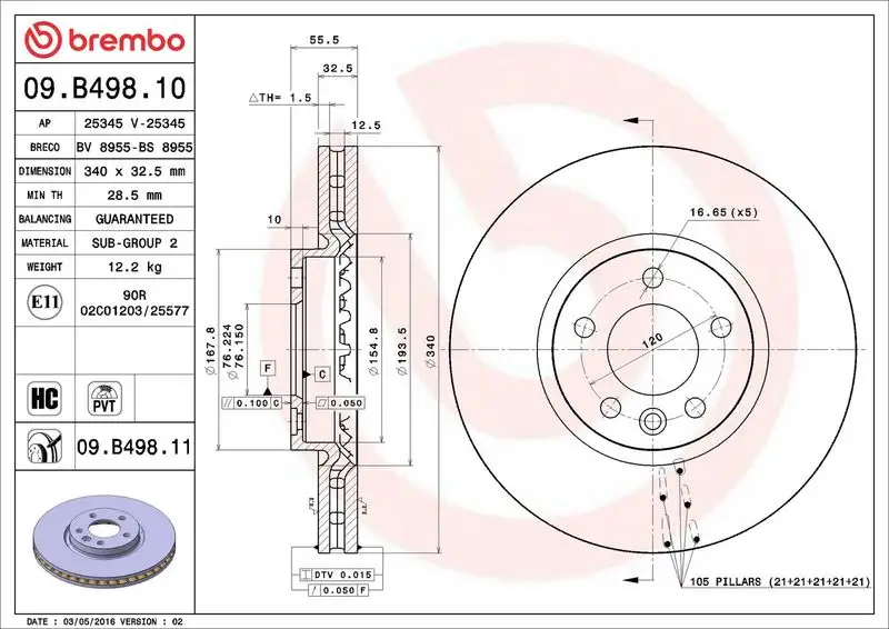BREMBO 09.B498.11 Ön Fren Diski 7E0615301F resmi