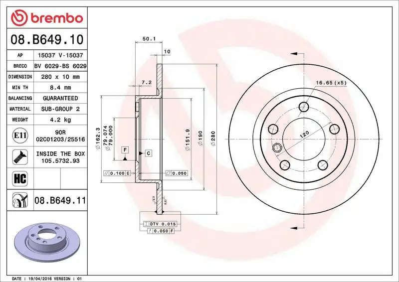 BREMBO 08.B649.10 Arka Fren Diski 34219811539 resmi