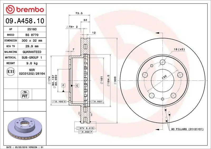 BREMBO 09.A458.10 Ön Fren Diski resmi