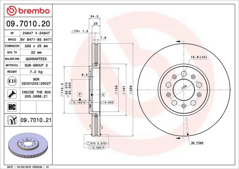 BREMBO 09.7010.21 Ön Fren Diski resmi