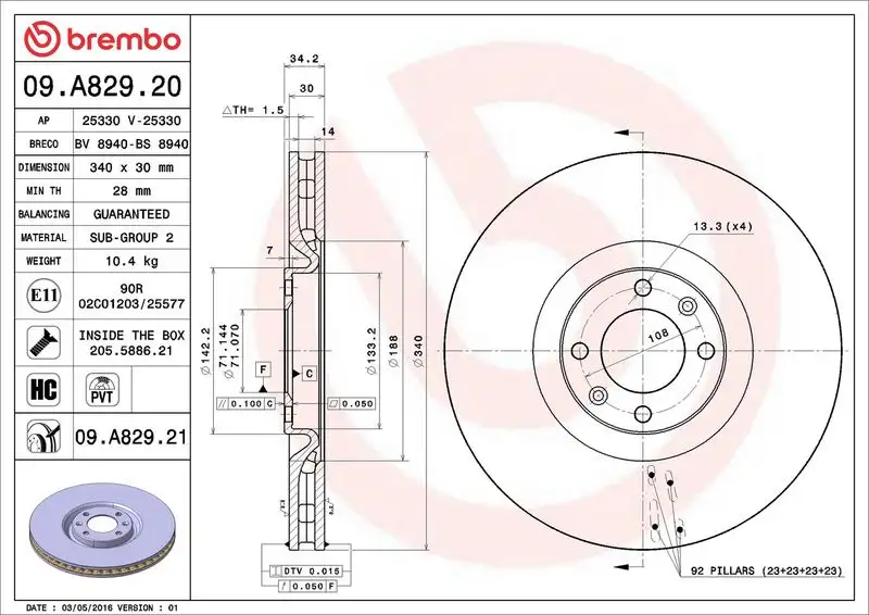 BREMBO 09.A829.21 Ön Fren Diski 1618864780 resmi