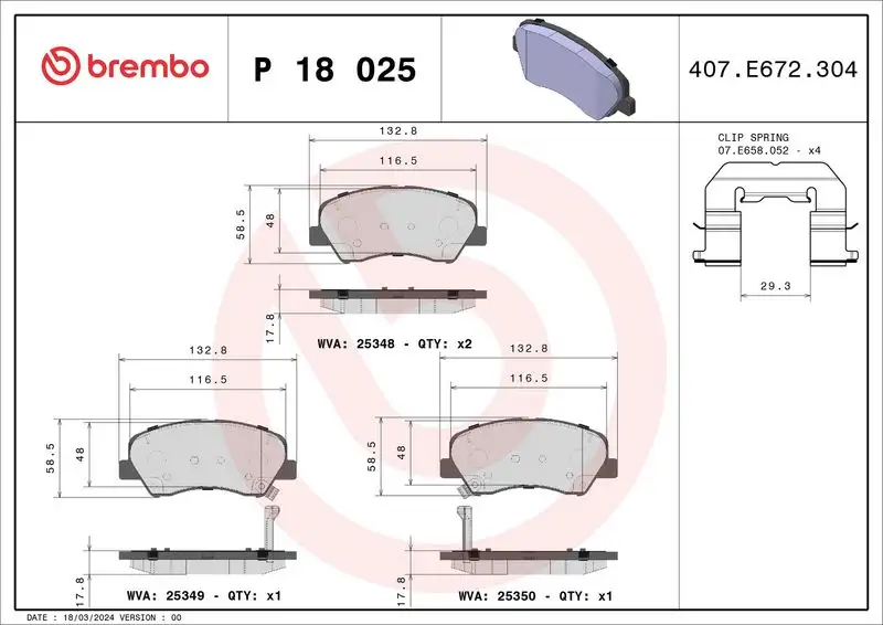 BREMBO P18025 Ön Fren Balatası resmi