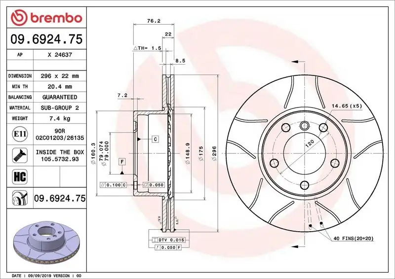 BREMBO 09.6924.75 Ön Fren Diski resmi