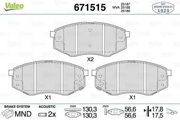 VALEO 671515 Ön Fren Balatası resmi