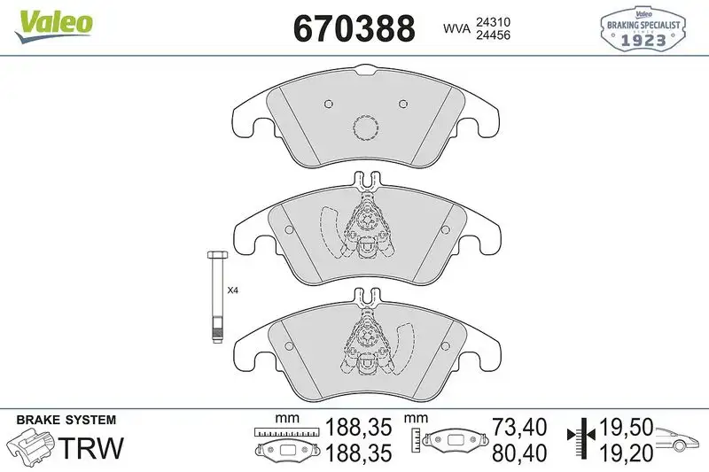 VALEO 670388 Ön Fren Balatası resmi