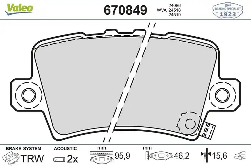 VALEO 670849 Arka Fren Balatası resmi