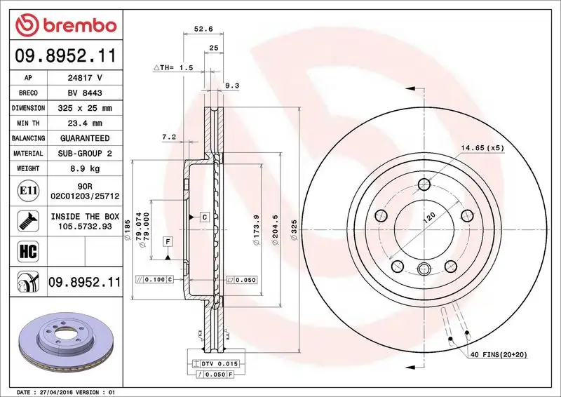 BREMBO 09.8952.11 Ön Fren Diski resmi