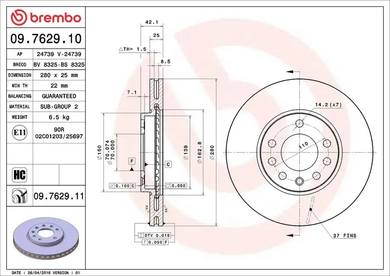 BREMBO 09.7629.10 Ön Fren Diski resmi