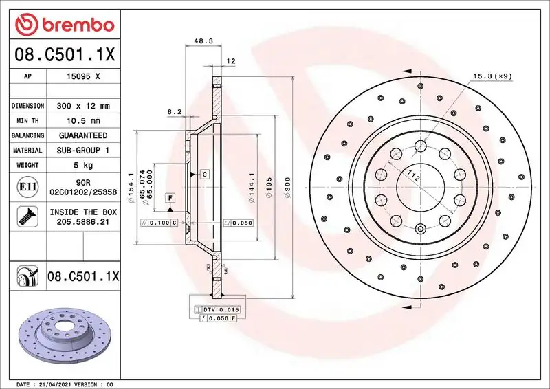BREMBO 08.C501.1X Arka Fren Diski resmi