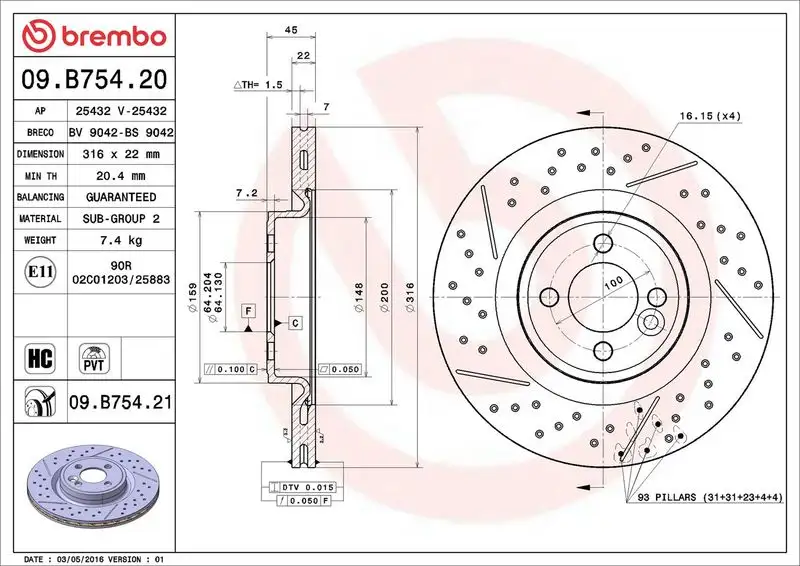 BREMBO 09.B754.21 Ön Fren Diski 34116855782 resmi