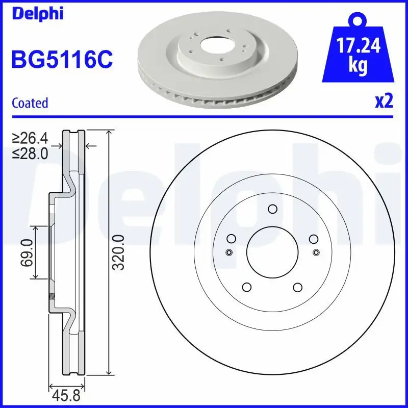 DELPHI BG5116C Ön Fren Diski 4615A230 resmi