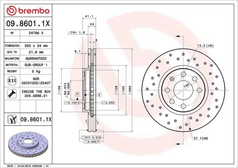 BREMBO 09.8601.1X Ön Fren Diski resmi