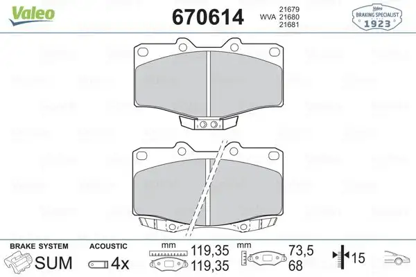 VALEO 670614 Ön Fren Balatası resmi