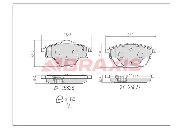 BRAXIS AB0610 Arka Fren Balatası 1609000980 resmi