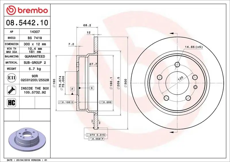 BREMBO 08.5442.10 Arka Fren Diski resmi