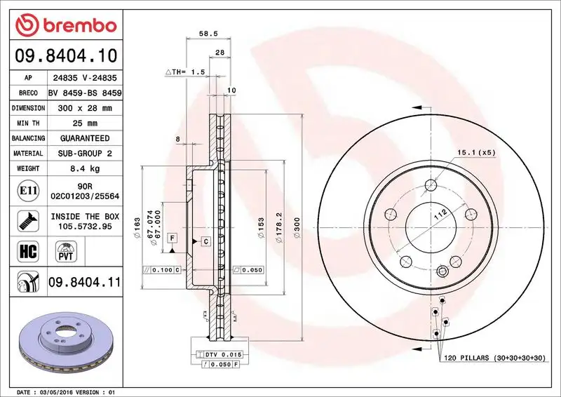 BREMBO 09.8404.11 Ön Fren Diski resmi