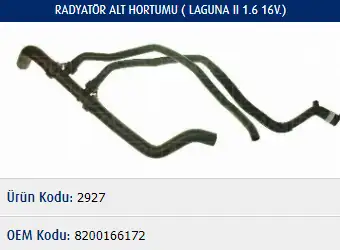 MASTER M2927 Radyatör Alt Hortumu 8200166172 resmi
