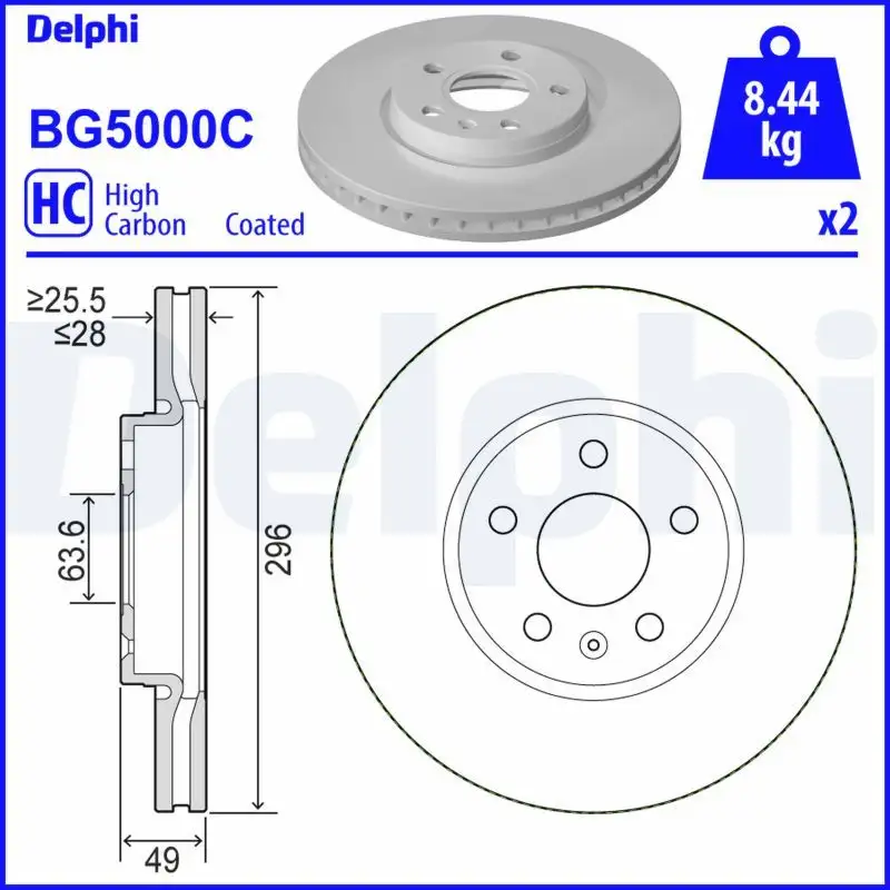DELPHI BG5000C Ön Fren Diski 31423722 resmi