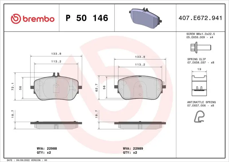 BREMBO P50146 Ön Fren Balatası A0004206902 resmi