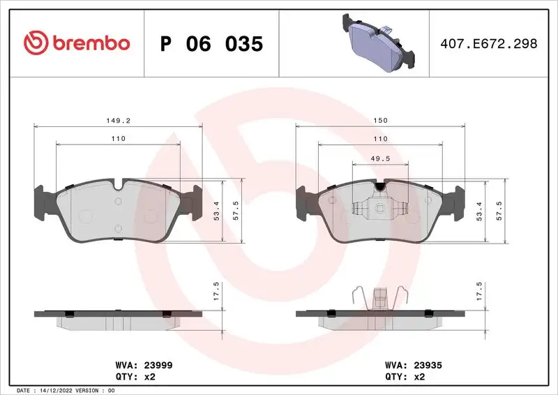 BREMBO P06035 Ön Fren Balatası resmi