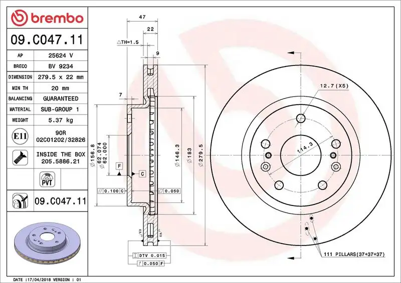 BREMBO 09.C047.11 Ön Fren Diski 5531161M10 resmi