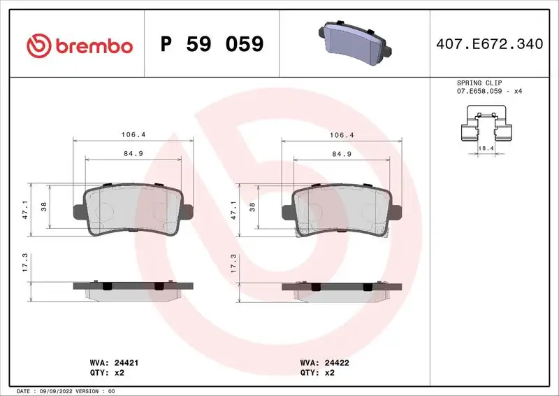 BREMBO P59059 Arka Fren Balatası resmi