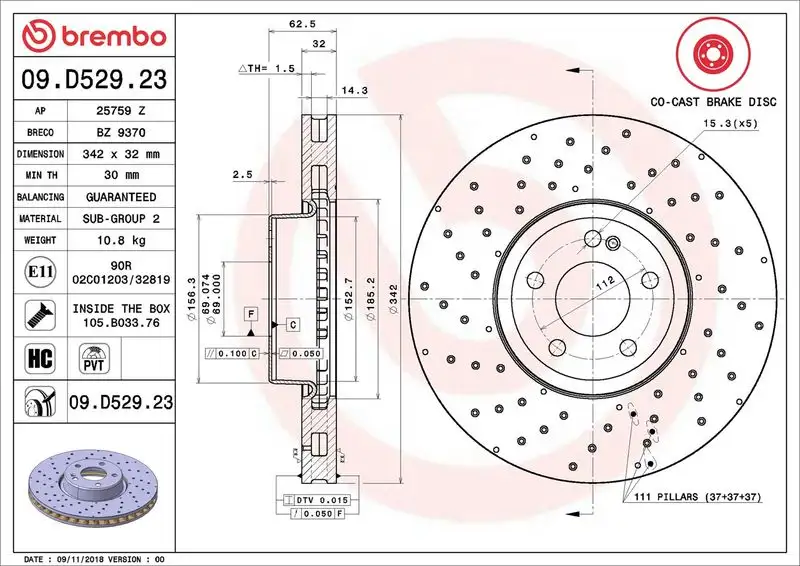 BREMBO 09.D529.23 Ön Fren Diski A0004218700 resmi