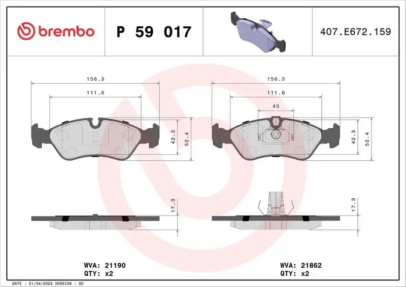 BREMBO P59017 Ön Fren Balatası resmi