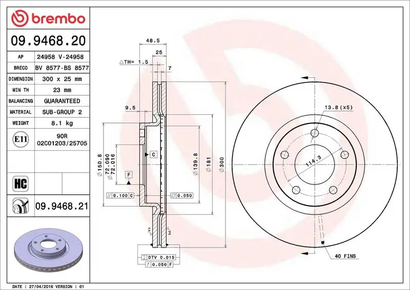 BREMBO 09.9468.20 Ön Fren Diski resmi