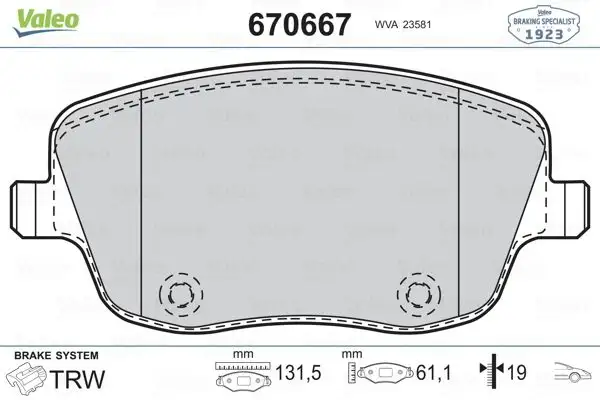 VALEO 670667 Ön Fren Balatası 6Q0698151A resmi